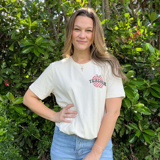 Checkered Apple Teacher Tee