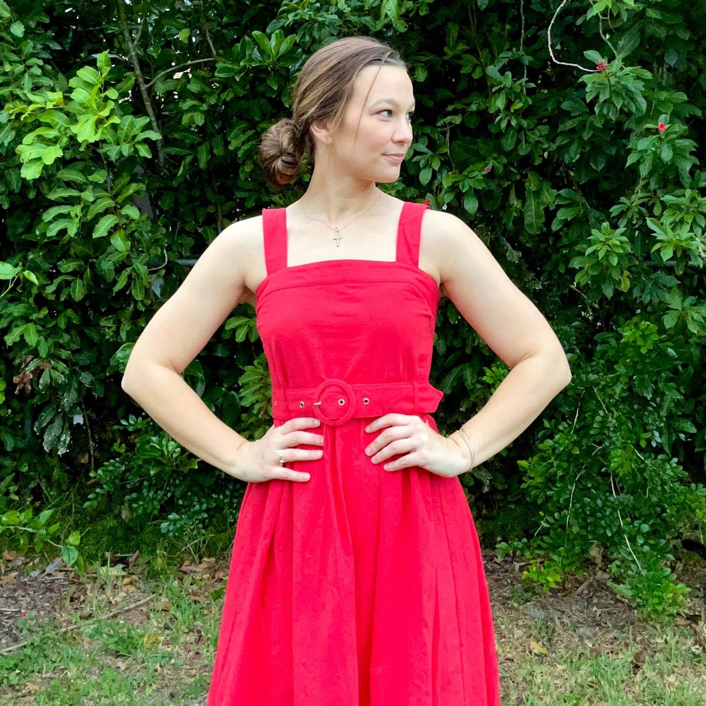 Classic Red Midi Dress close up