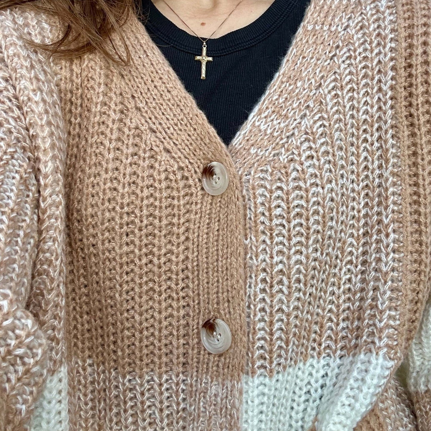 Cozy Checkered Cardigan detail