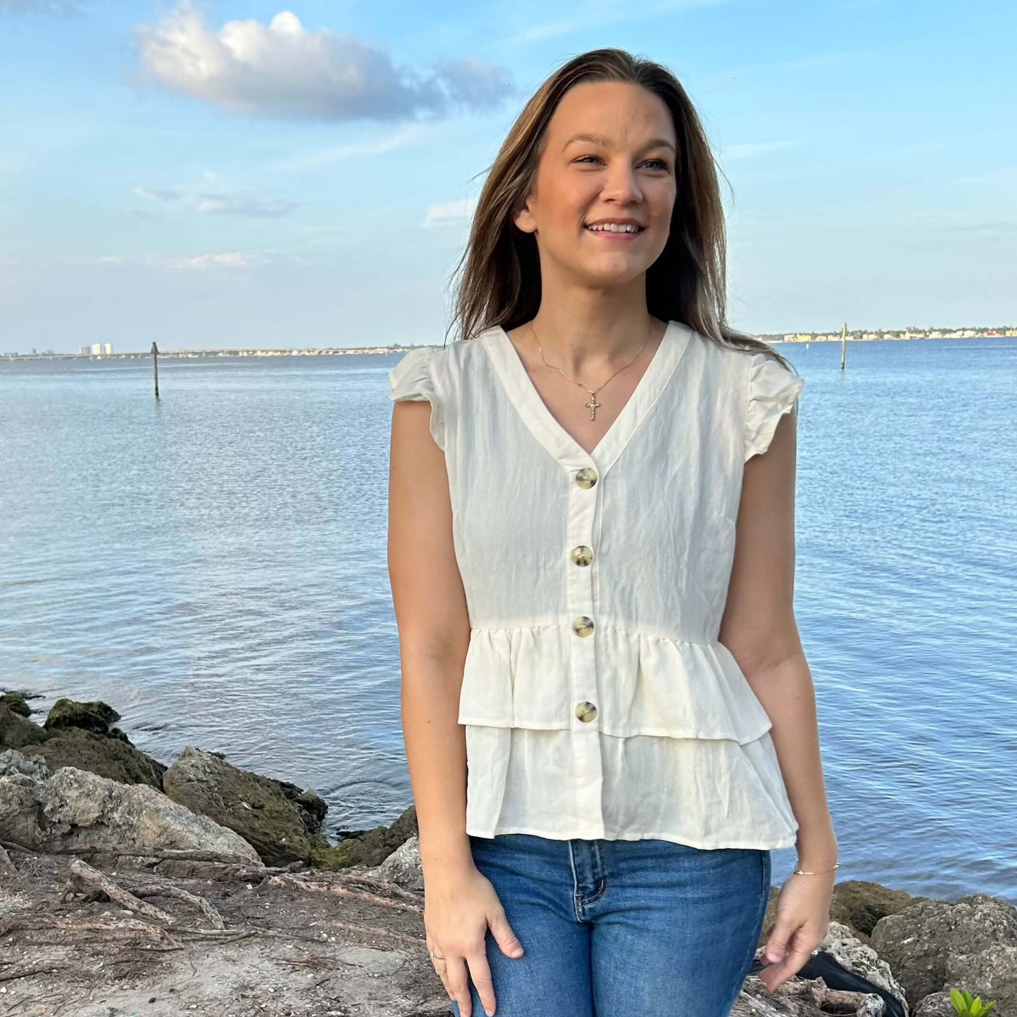 Hayden Peplum top in stone