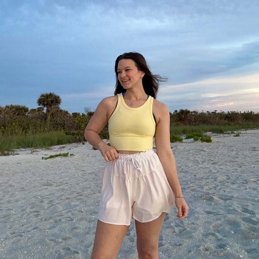 High Neck Crop Top - Pale Yellow