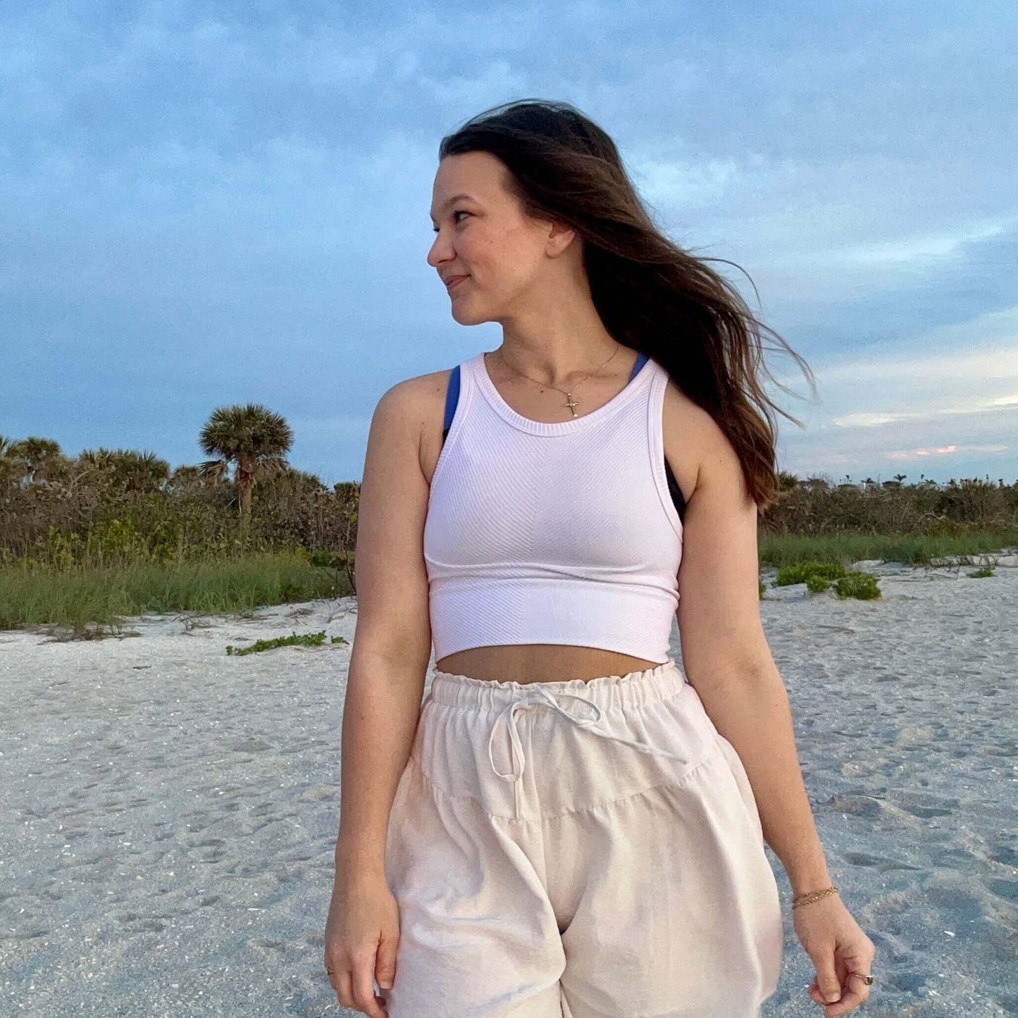 High Neck Crop Top - White