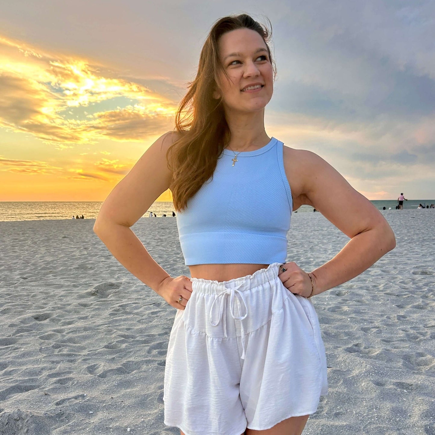 High Neck Crop Top Detail - Light Blue