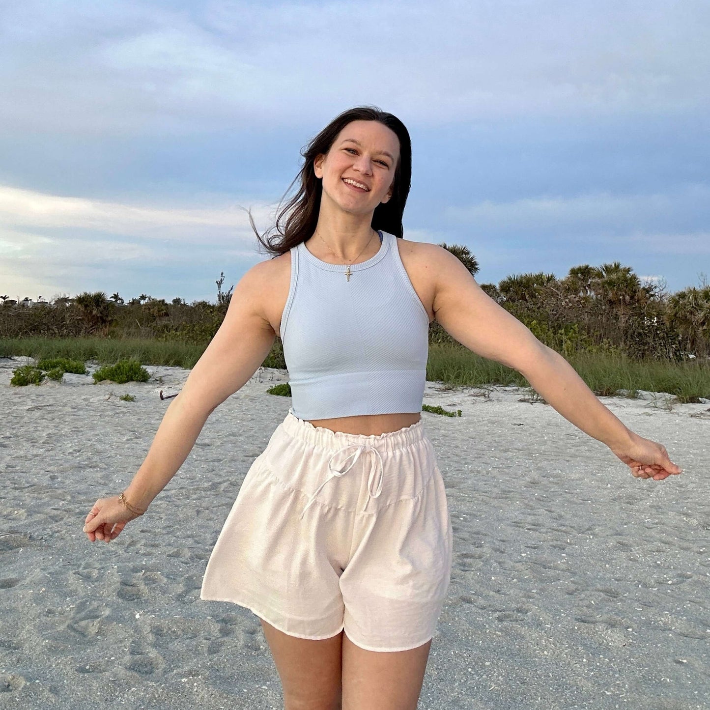 High Neck Crop Top Front - Light Blue