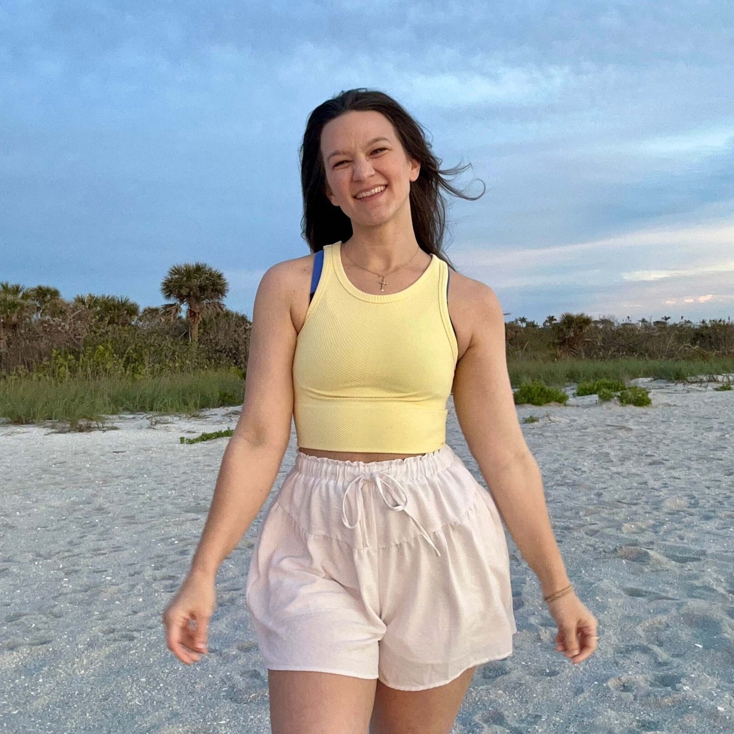 High Neck Crop Top Front - Pale Yellow