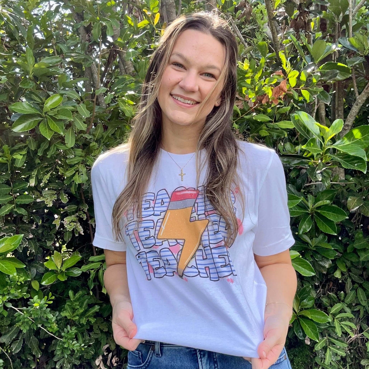 Pencil Lightning Bolt Teacher Tee Shirt