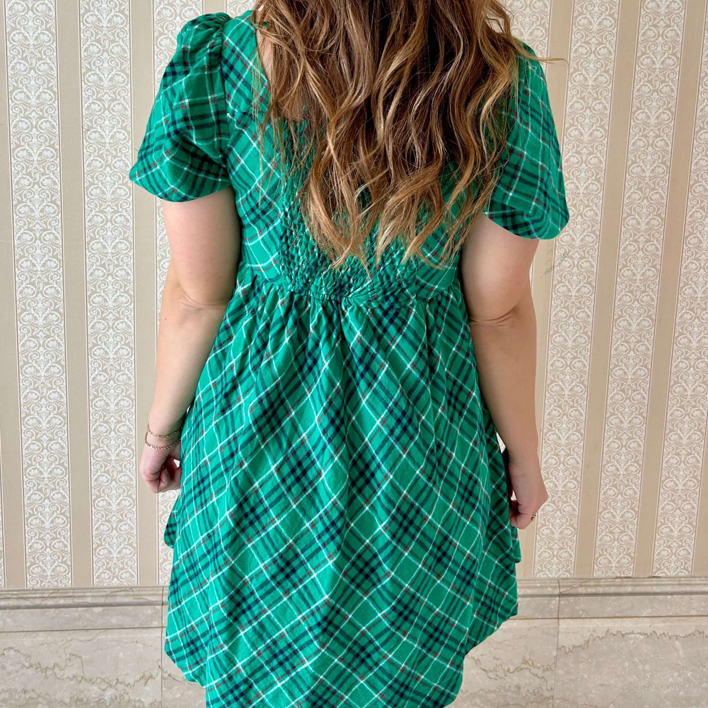 Plaid Christmas Mini Dress Back