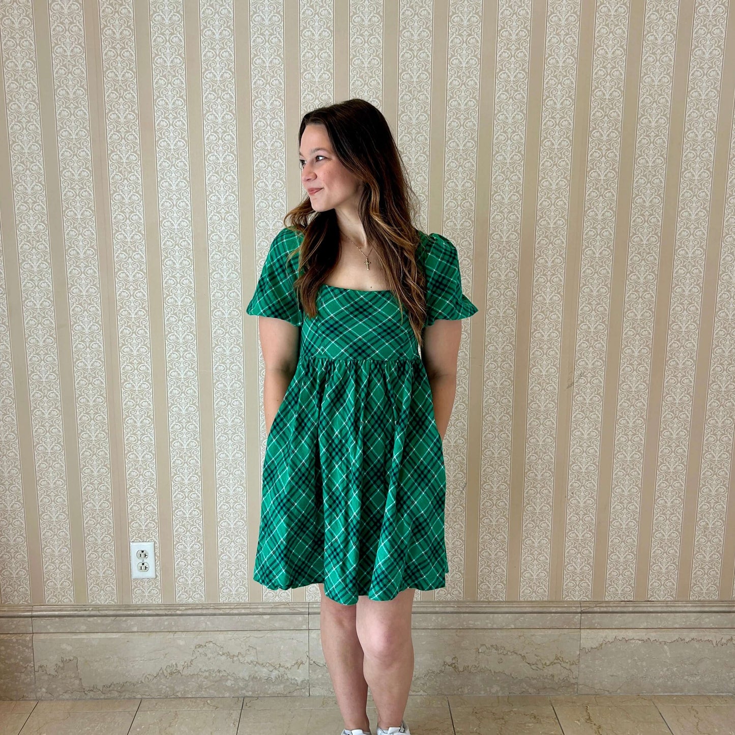 Plaid Christmas Mini Dress Pockets