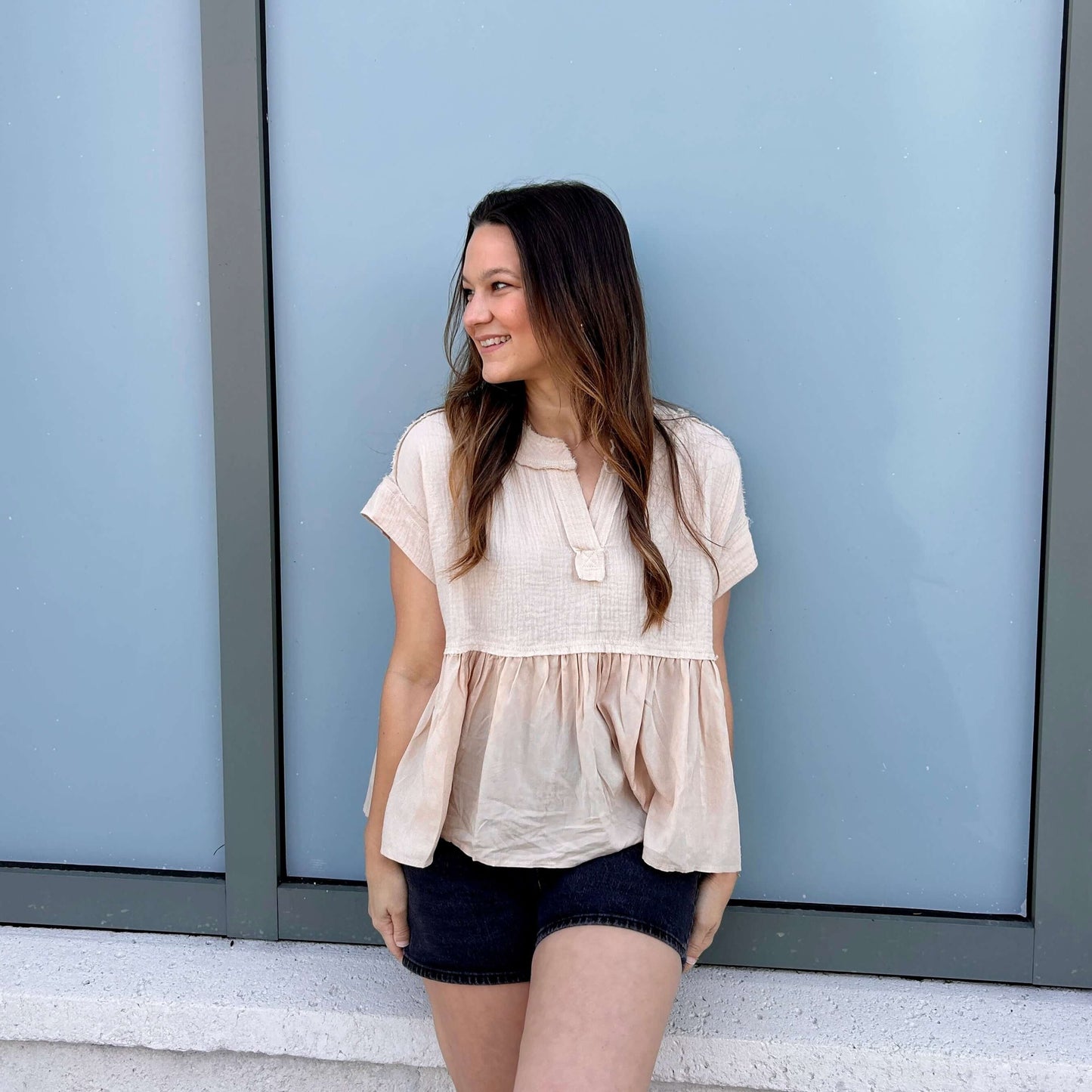 Raw Edge Flowy Blouse Cover