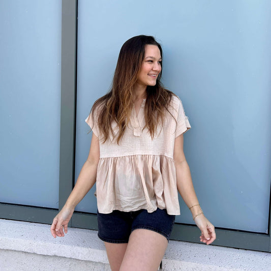 Raw Edge Flowy Blouse Front