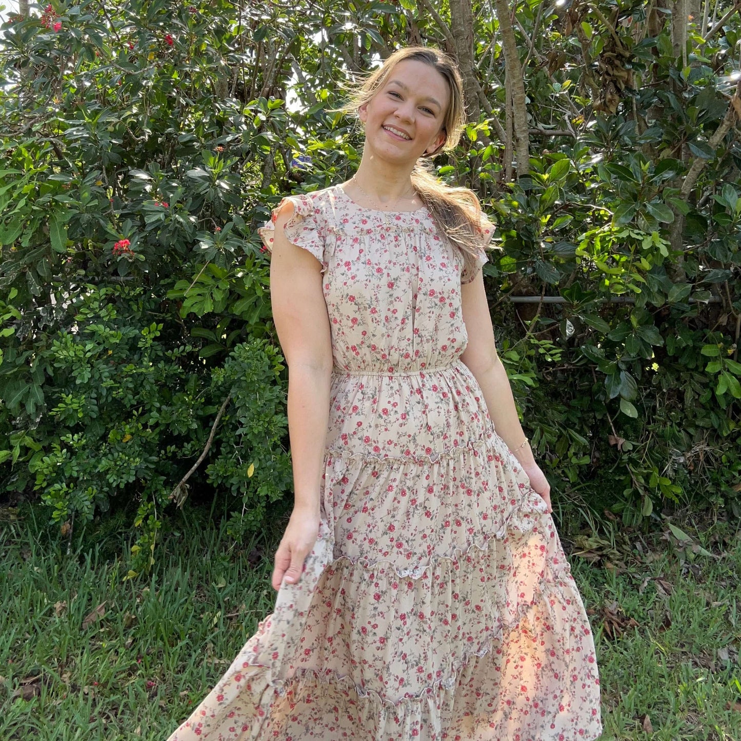 Tan Floral Maxi Dress