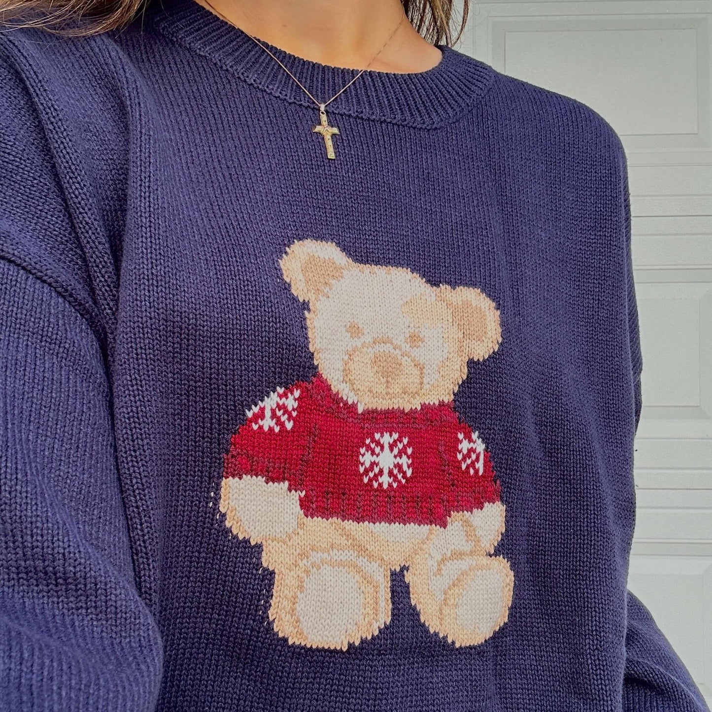 Winter bear sweater close up