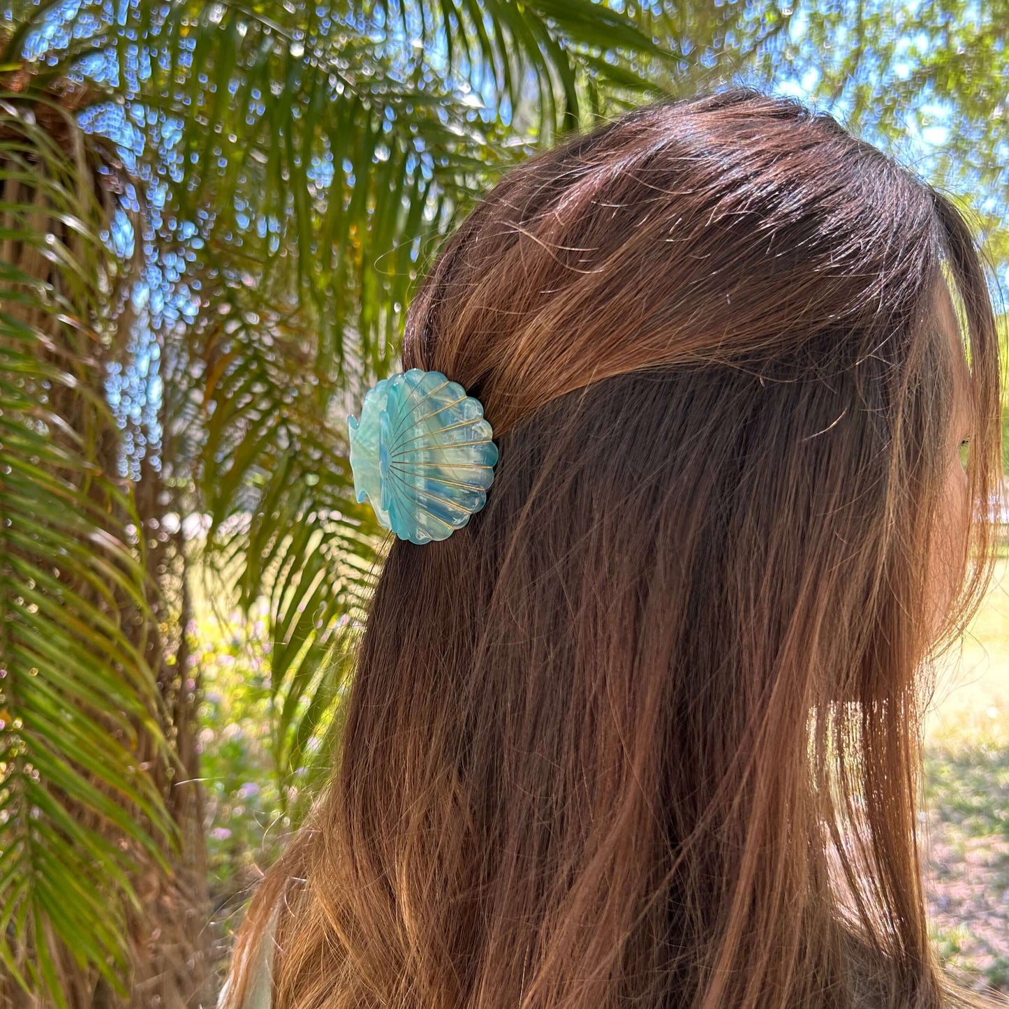 seashell claw clip ocean blue side