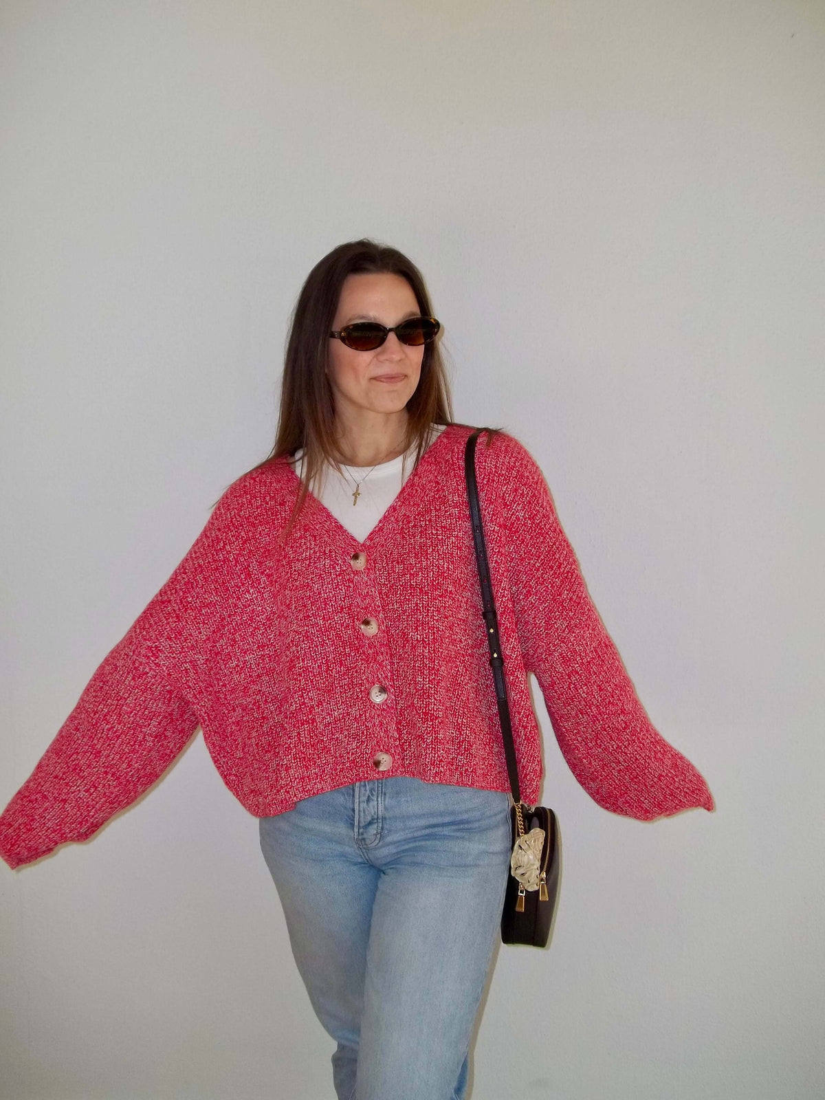 Cherry Red Oversized Cardigan