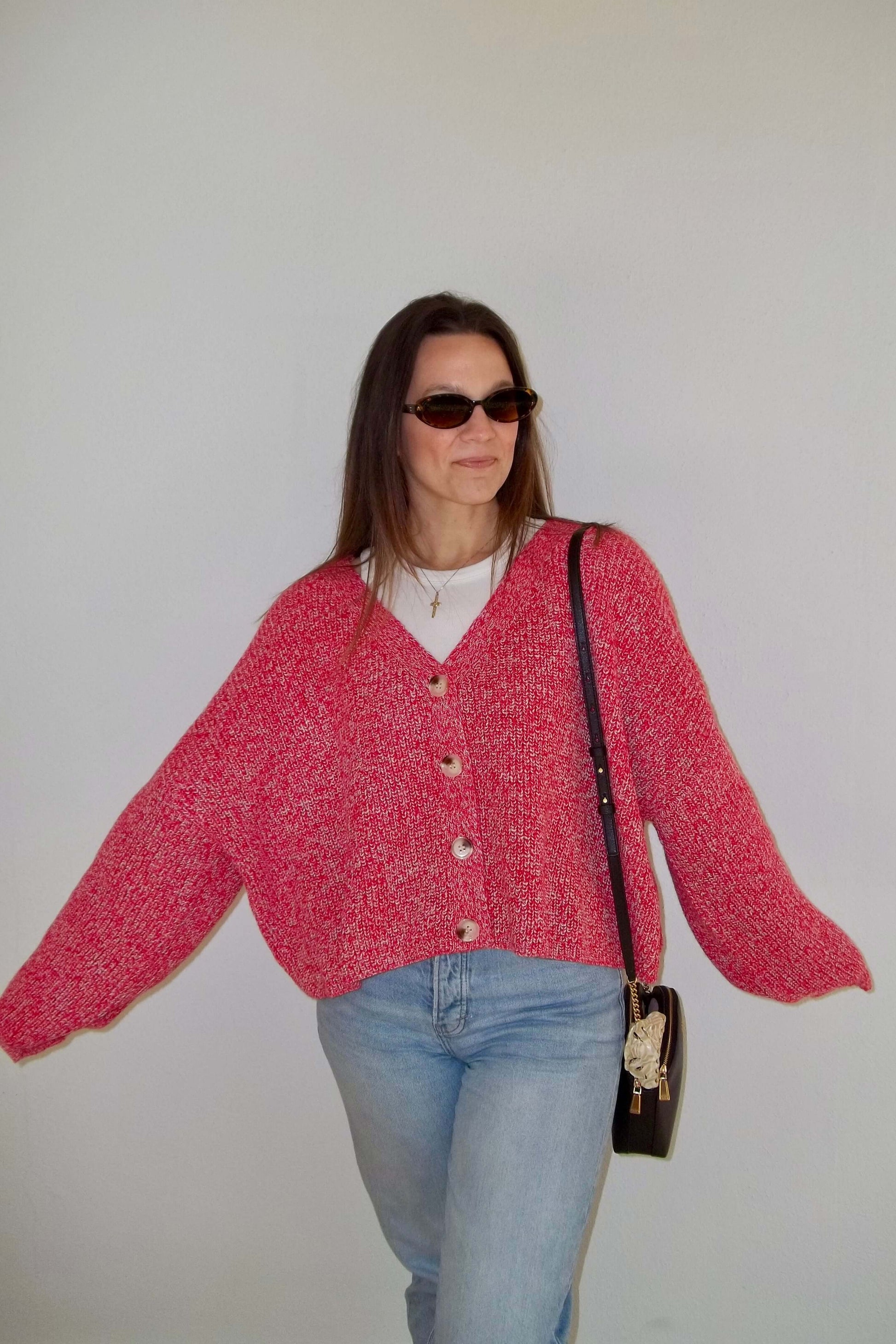 Cherry Red Oversized Cardigan