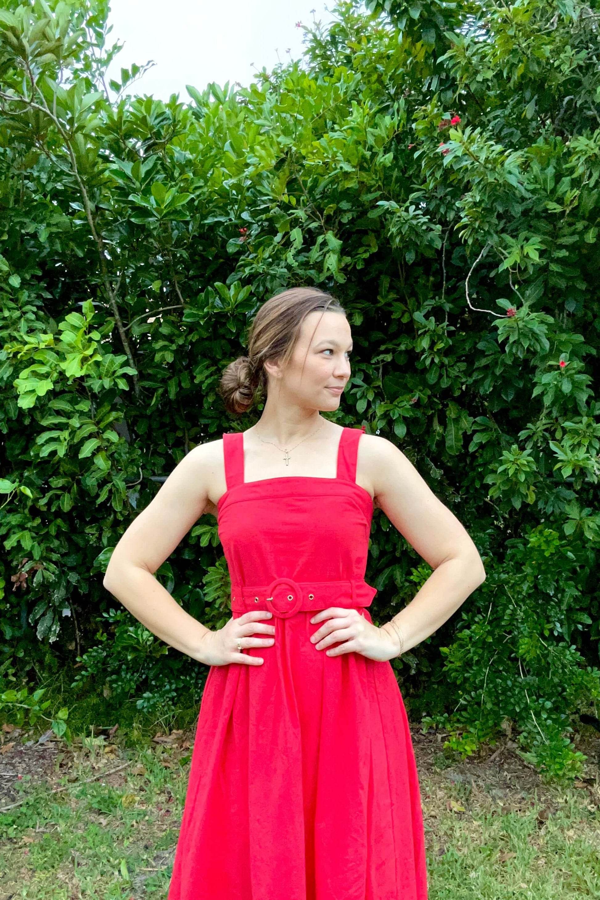 Classic Red Midi Dress close up