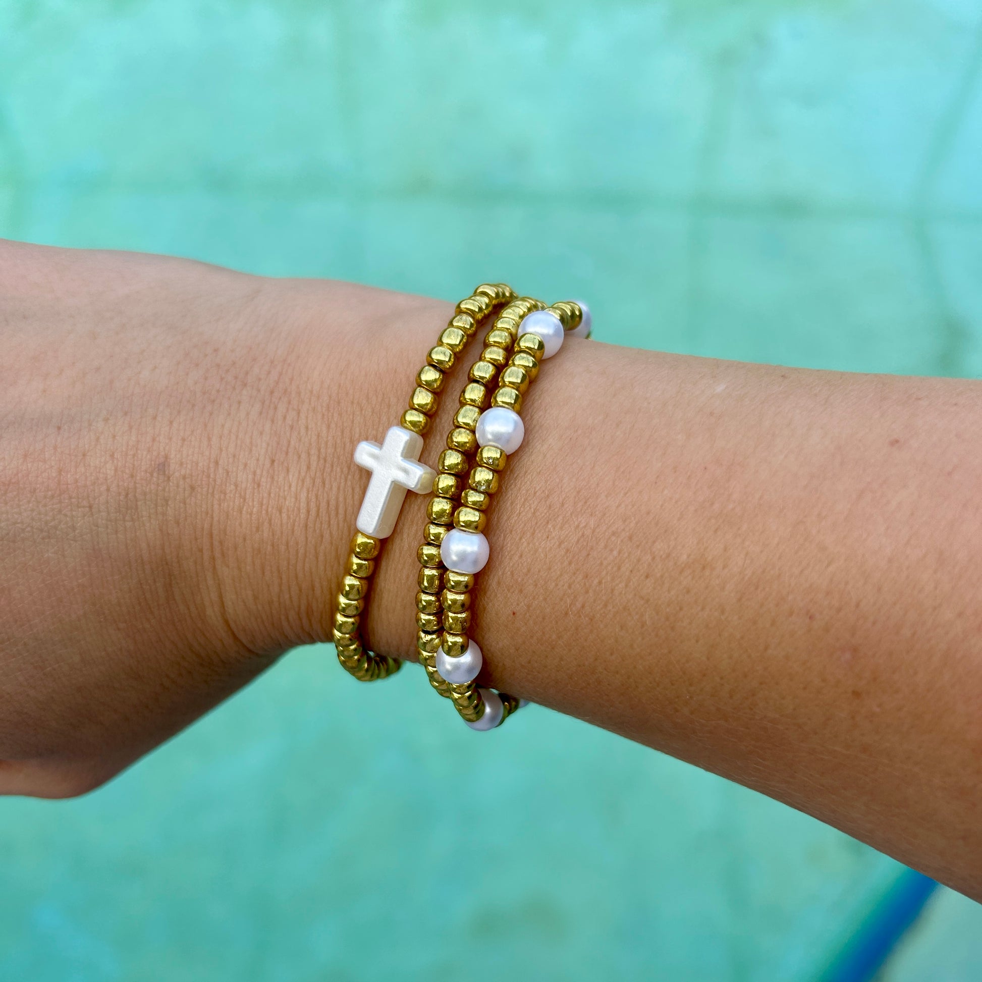 Gold Beaded Bracelet Stack