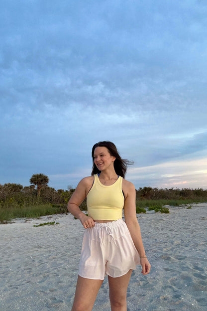 High Neck Crop Top - Pale Yellow