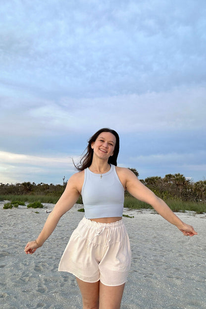 High Neck Crop Top Front - Light Blue 