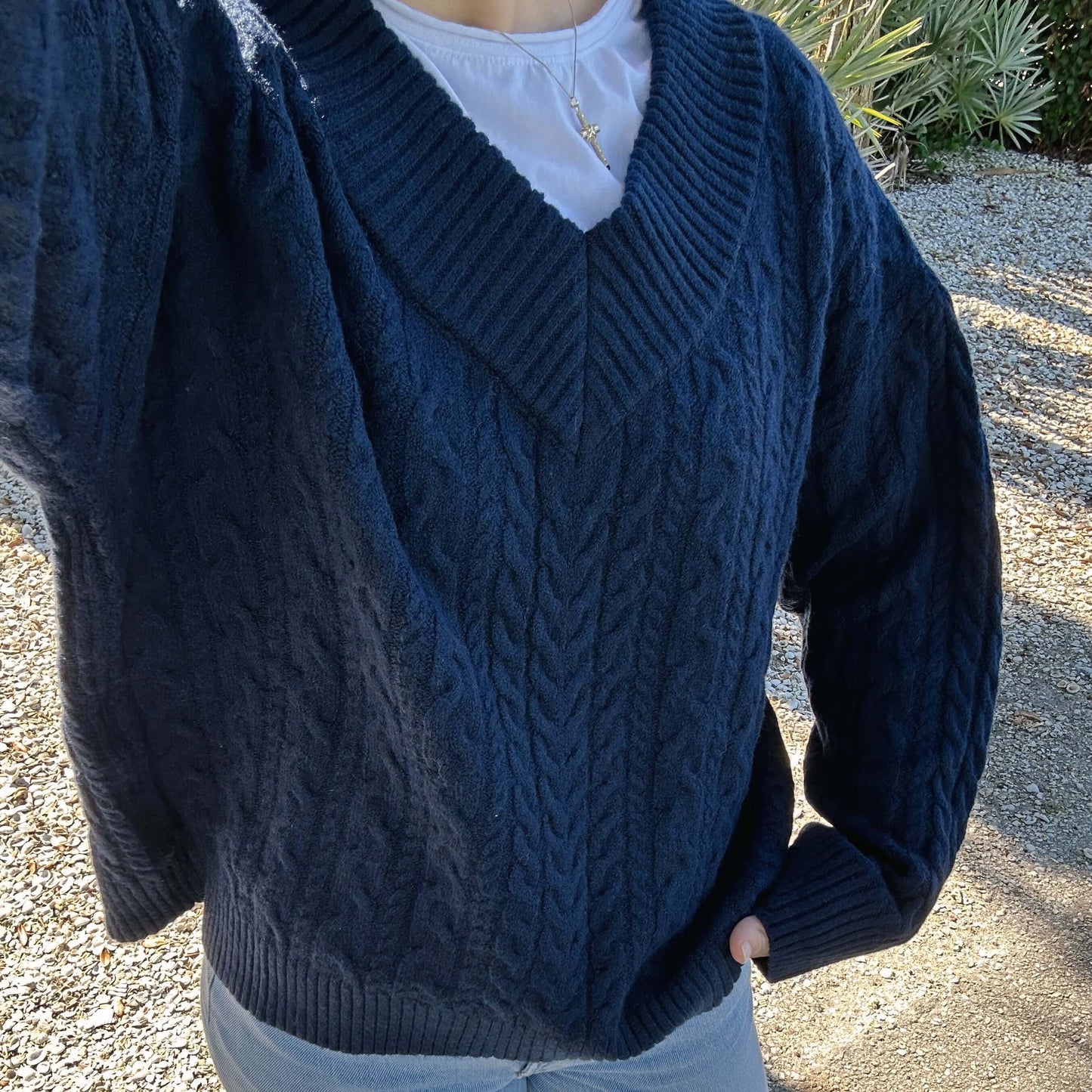 Navy Cable Knit Sweater 