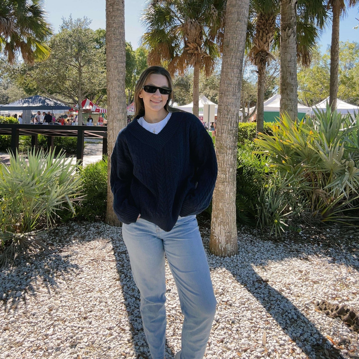 Navy Cable Knit Sweater Front