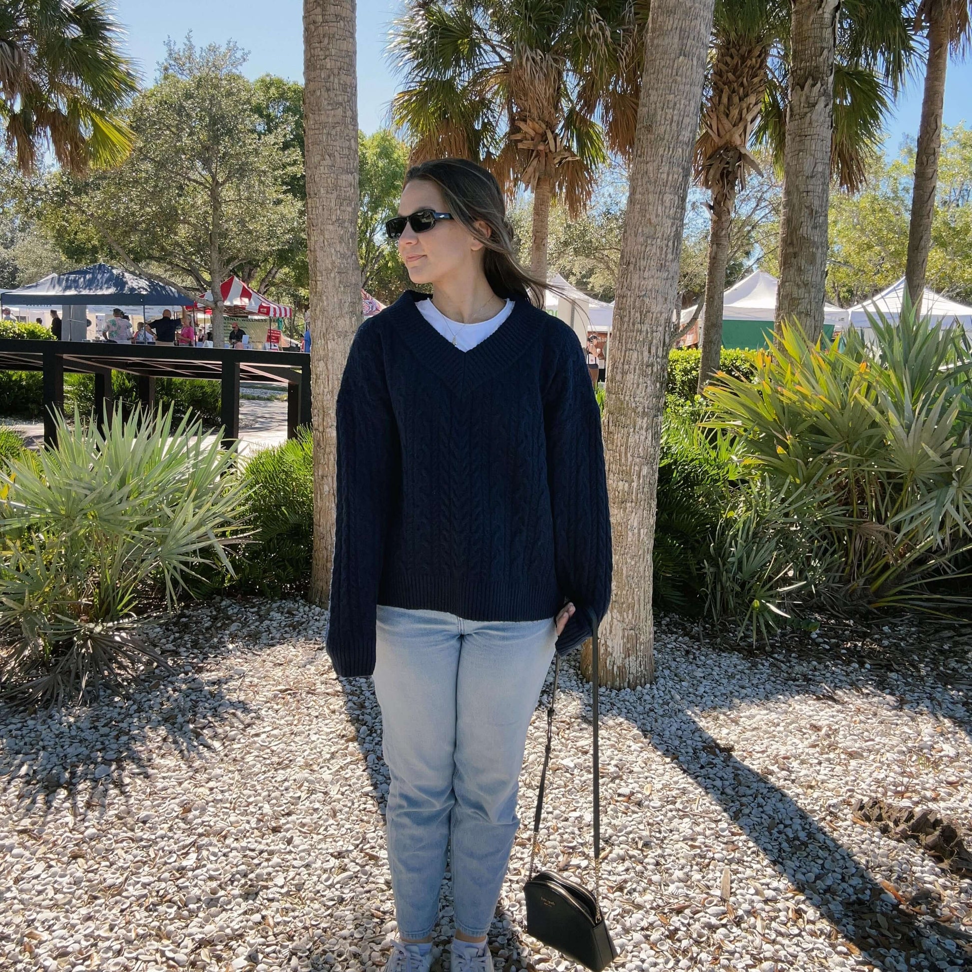 Navy Cable Knit Sweater Outfit