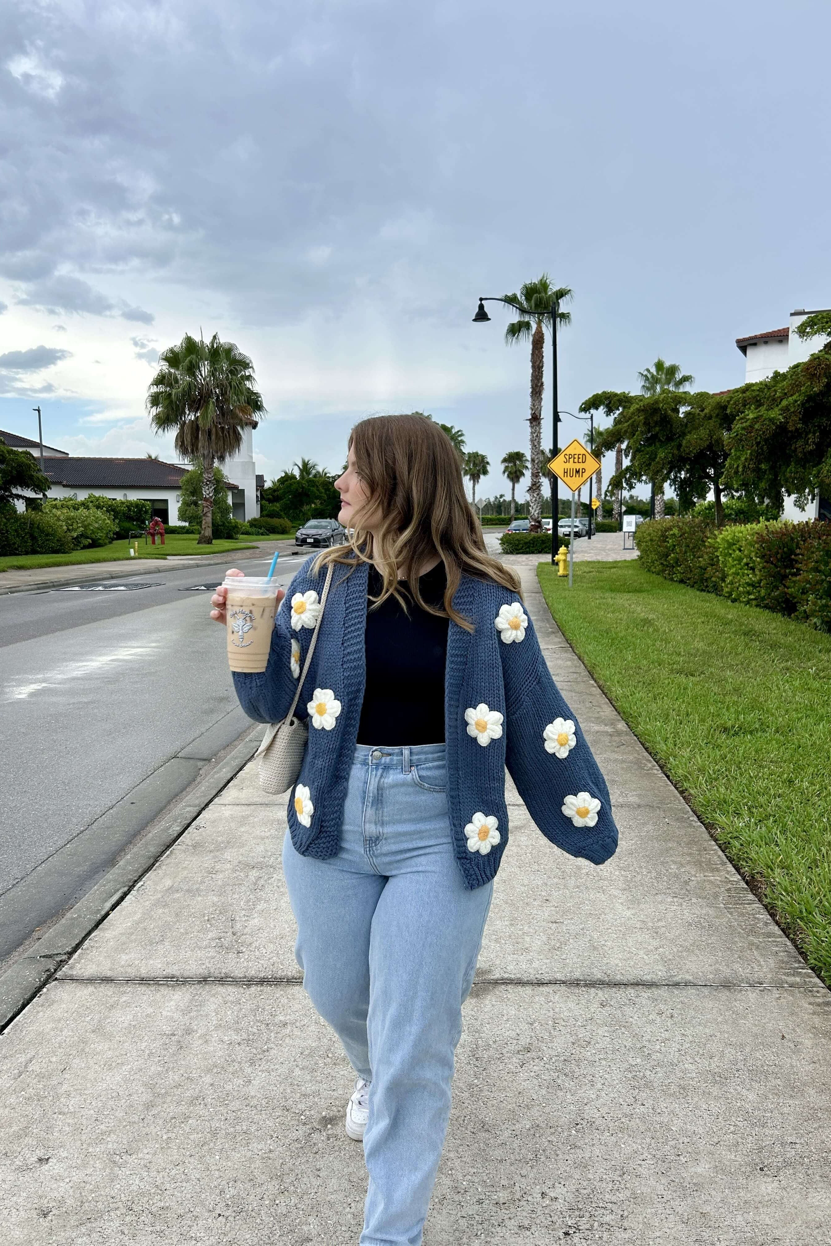 Something Navy Daisy Asymmetrical Two Toned Colorblock Blue Combo Wool factory Cardigan