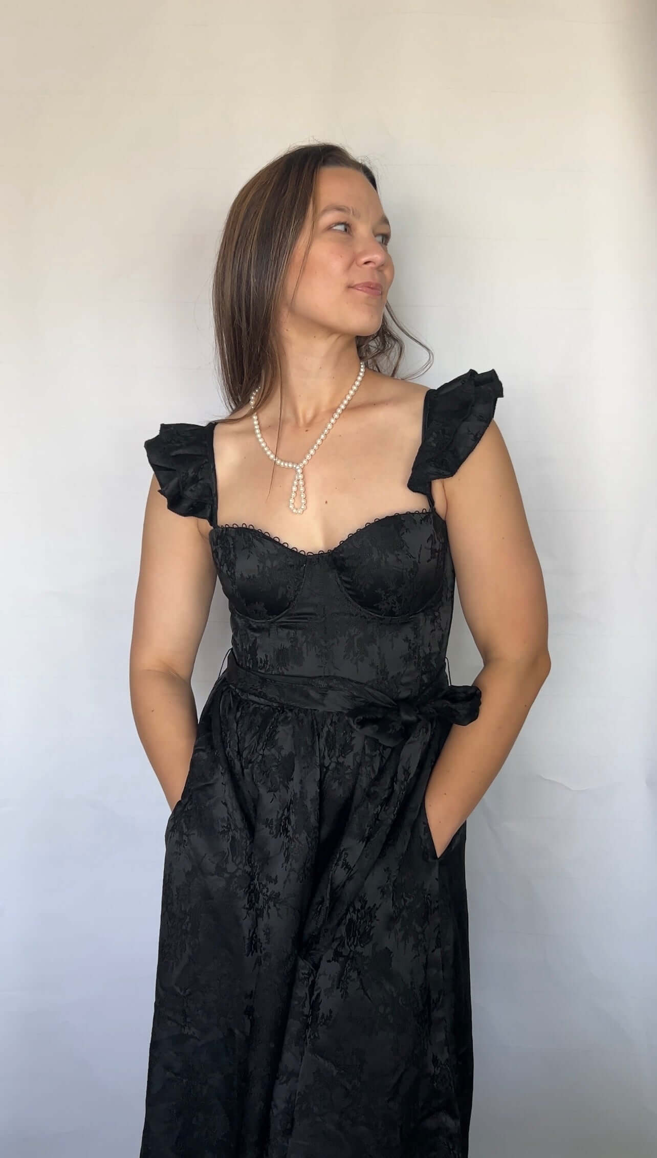 Jacquard midi dress in black 