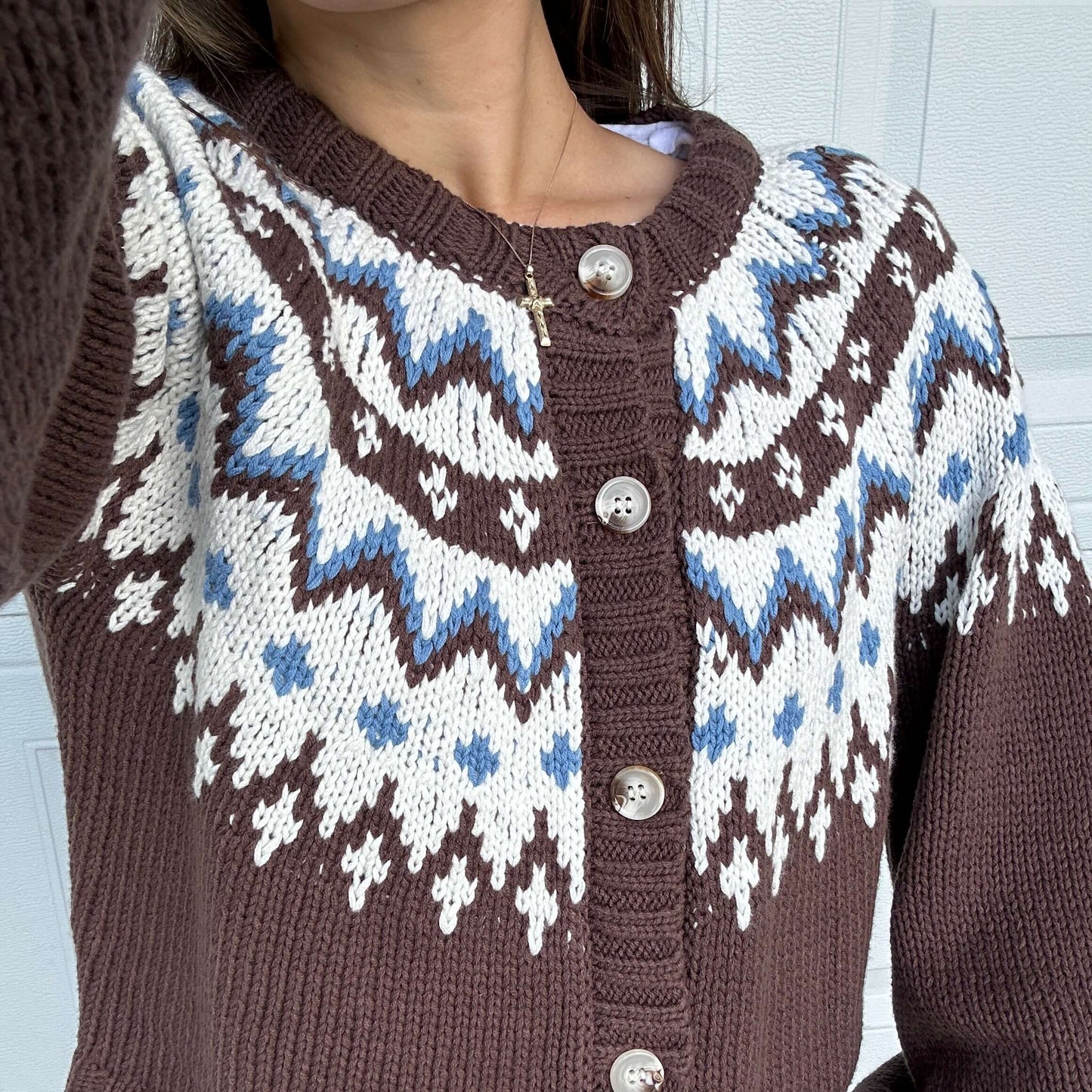 Nordic Print Cardigan Close Up