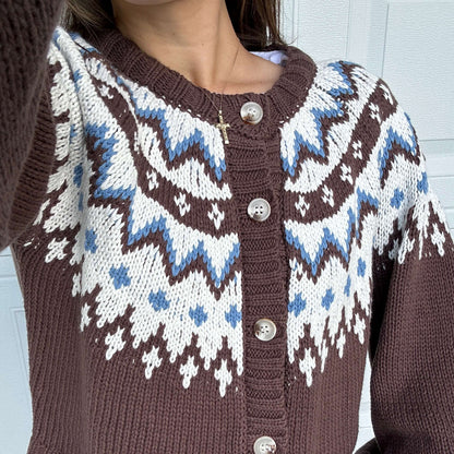 Nordic Print Cardigan Close Up