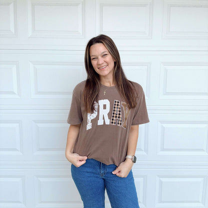 Patchwork Pray Graphic Tee Brown
