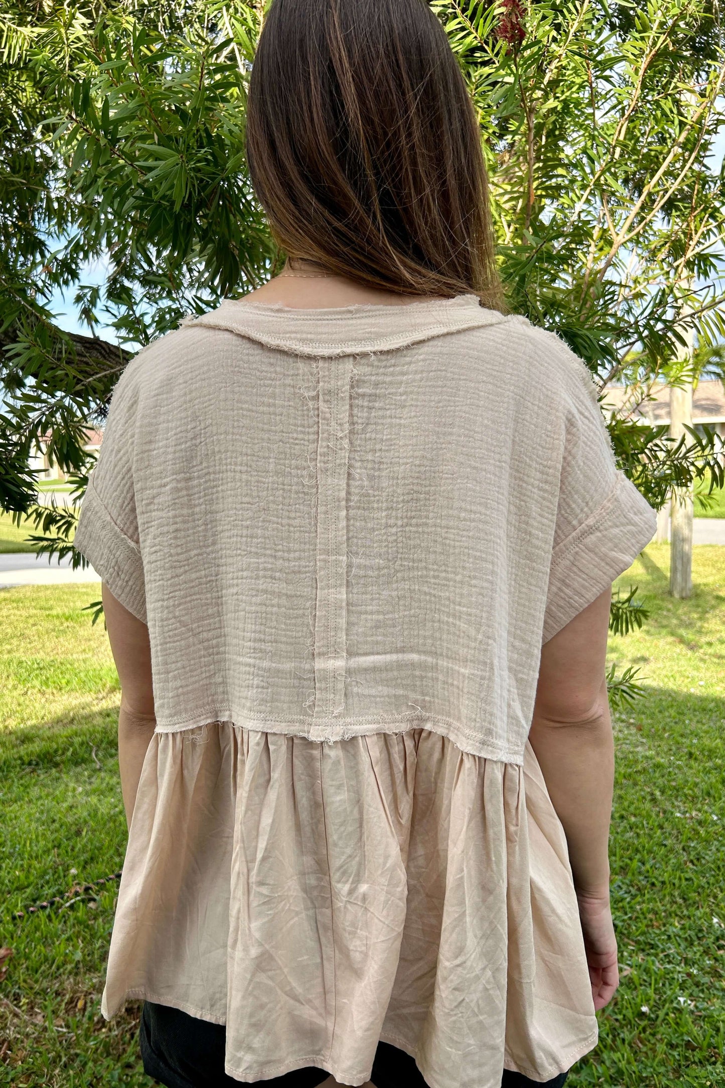 Raw Edge Flowy Blouse Back