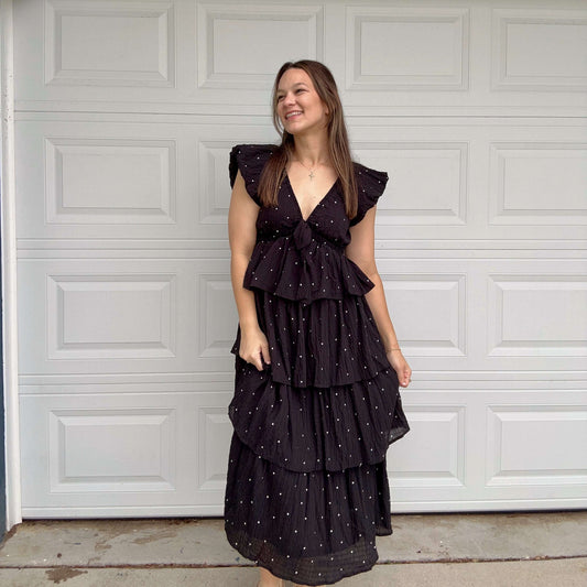 Ruffled Polka Dot Midi Dress