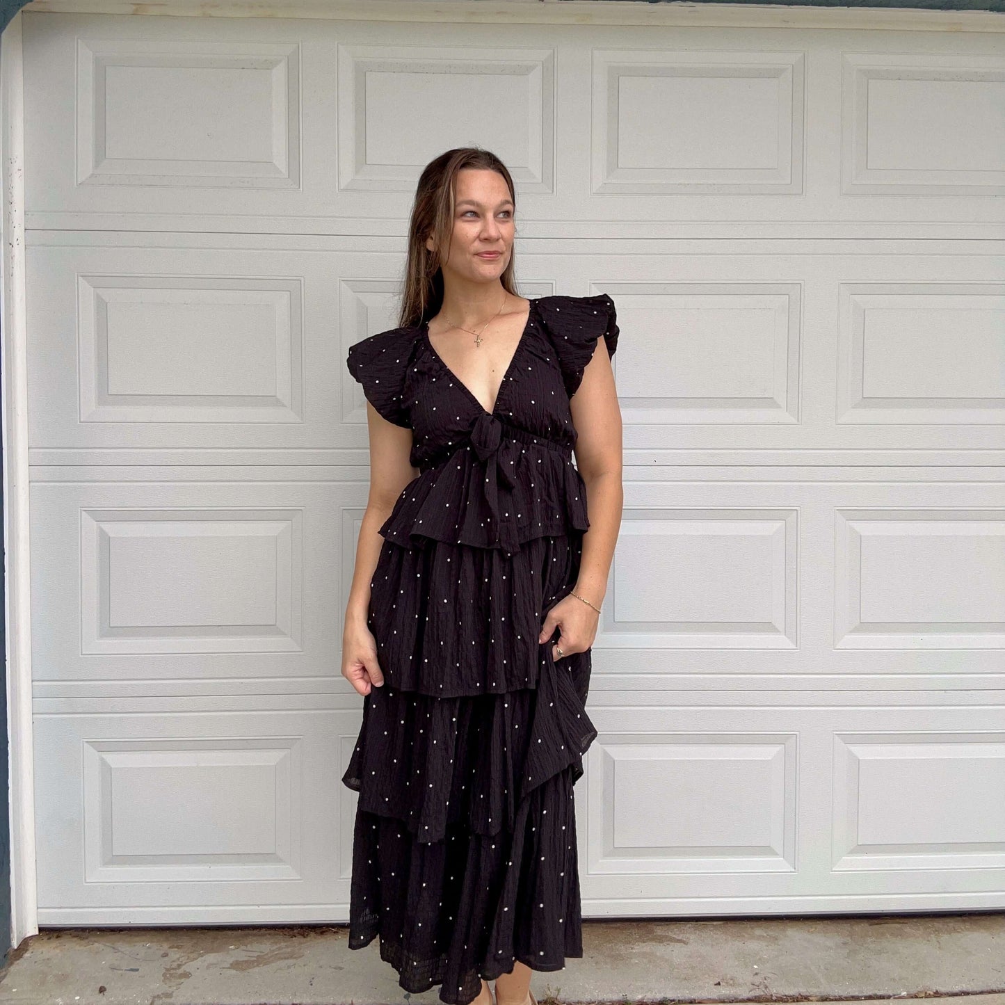 Ruffled Polka Dot Midi Dress Front