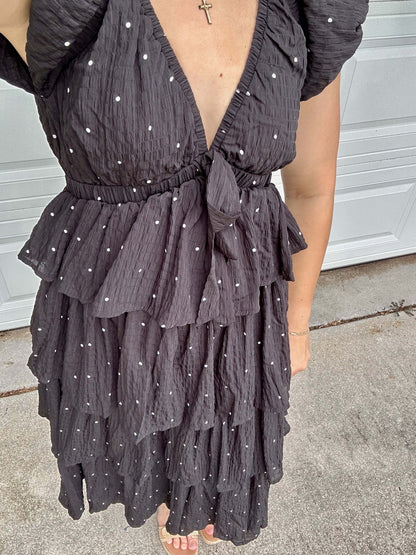 Ruffled Polka Dot Midi Dress Outfit