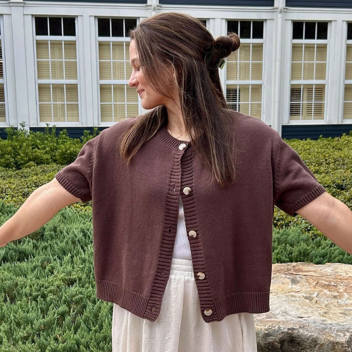 Short Sleeve Cardigan Brown