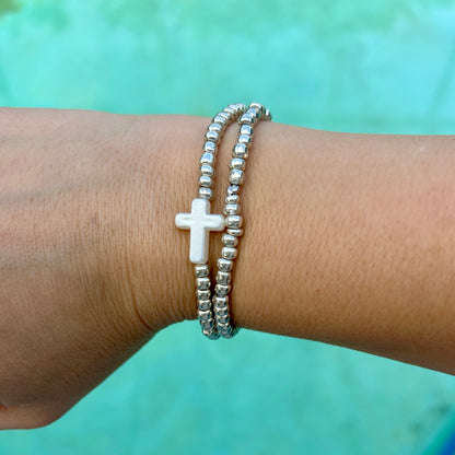 Silver Beaded Bracelet Stack