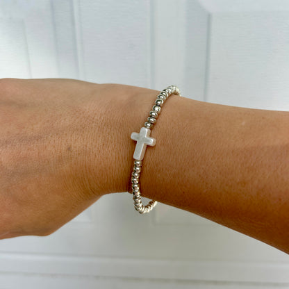 Silver Cross Beaded Bracelet