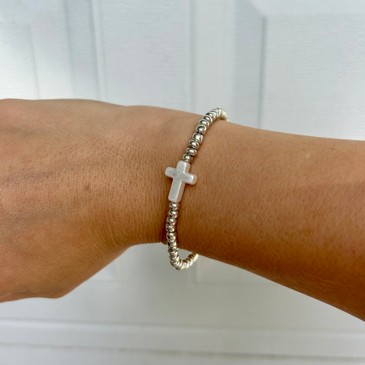 Silver Cross Beaded Bracelet