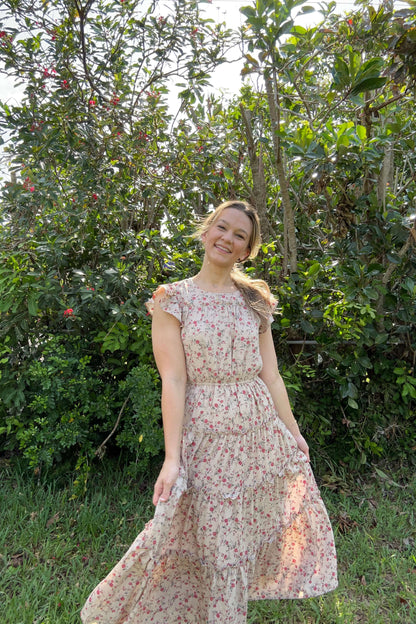 Tan Floral Maxi Dress