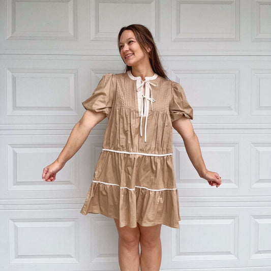 Tiered Khaki Mini Dress