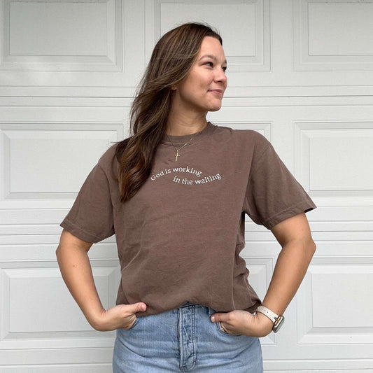 Working in the Waiting Graphic Tee Brown
